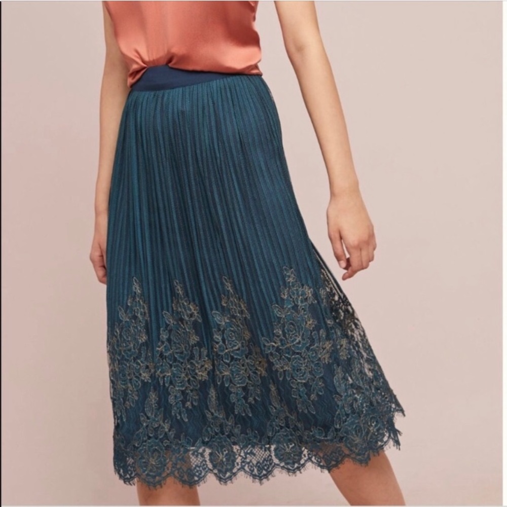 Anthropologie Metallic Embroidered Skirt